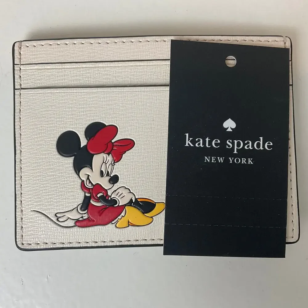 Disney X Kate Spade Card Holder Minnie Mouse Textured Leather Cream 4" x 3" - Picture 8 of 11